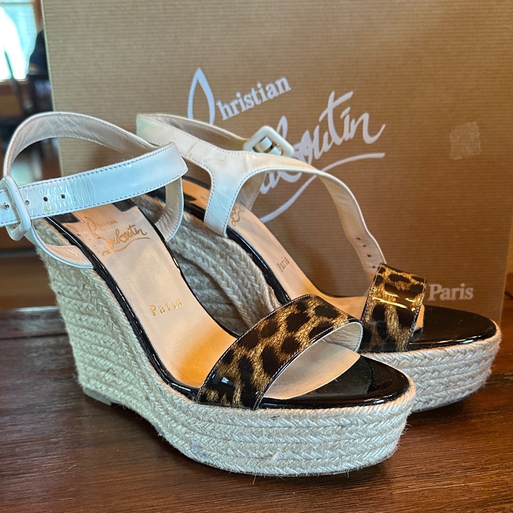 Christian Louboutin Leopard and Black Wedge Sandals